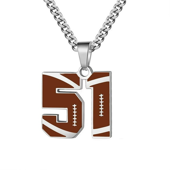PAURO Necklace for Men Athletes Number Chain Stainless Steel Football Baseball Dainty Pendant Statement Personalized Jewelry Number 51