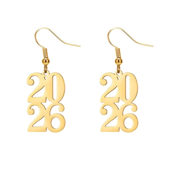 PAURO New Years Drop Dangle Earrings for Women Stainless Steel Gold Plated Number 2026 Dainty Statement Simple Unique Jewelry Gold