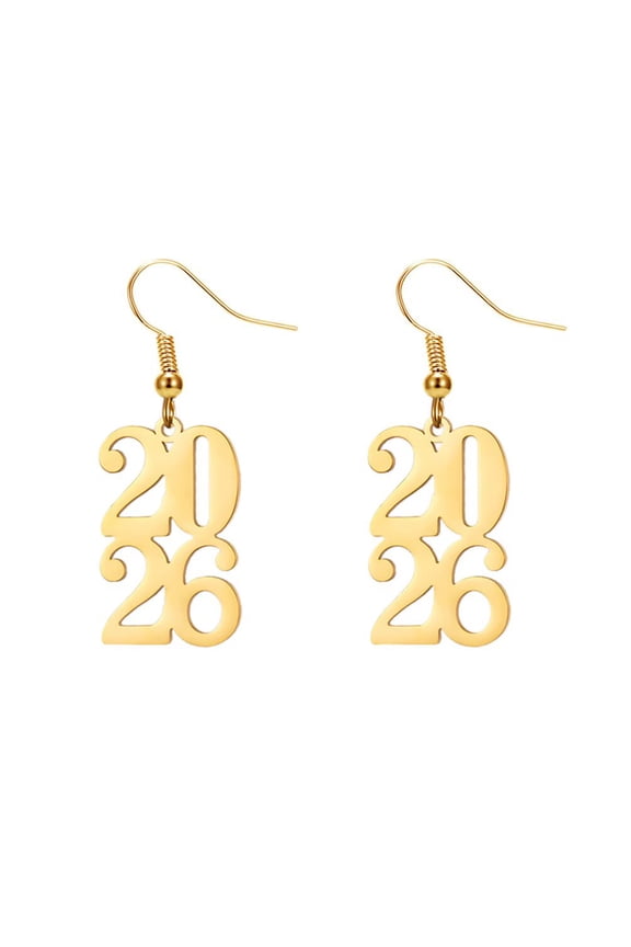 New Years Drop Dangle Earrings for Women Stainless Steel Gold Plated Number 2026 Dainty Statement Simple Unique Jewelry Gold