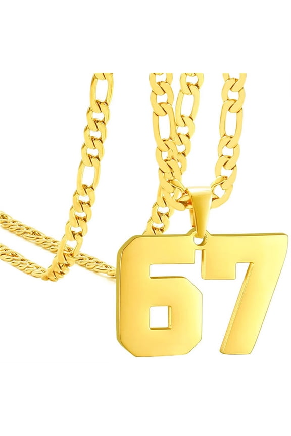Number 67 Necklace for Men Women Black Silver Rose Gold Plated Digital Pendant Stainless Steel Chain Statement Simple Personalised Cool Jewellery Gold
