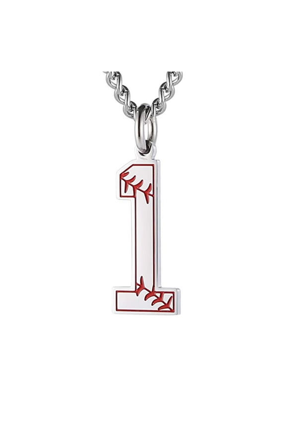 Number Necklace for Men Stainless Steel Digital 0-9 Pendant Baseball Athletic Chain Player Black Silver Gold Plated Personalized Statement Cool Simple Dainty Jewelry Silver 1