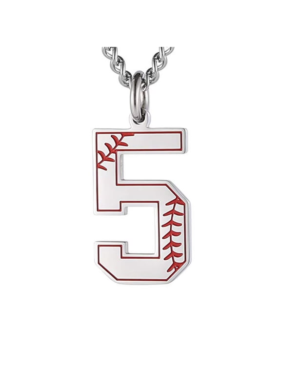 Number Necklace for Men Stainless Steel Digital 0-9 Pendant Baseball Athletic Chain Player Black Silver Gold Plated Personalized Statement Cool Simple Dainty Jewelry Silver 5