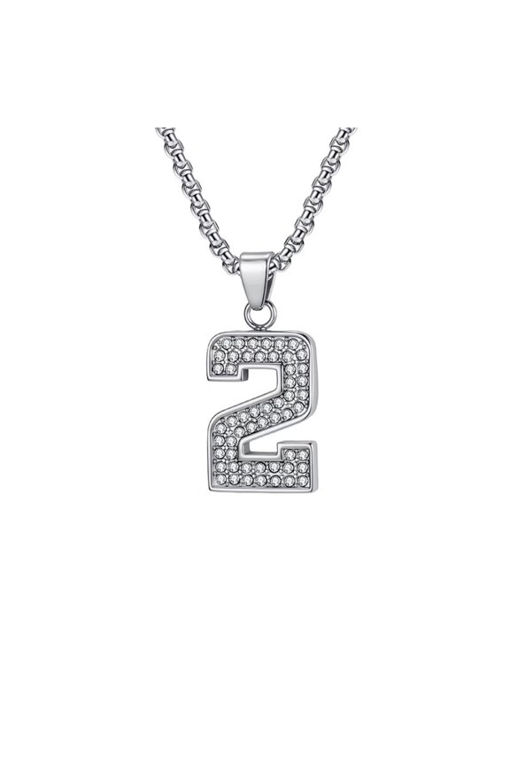 Number Necklace for Men Women Stainless Steel Digital 0-9 Pendant Chain Cubic Zirconia Silver Gold Plated Personalized Statement Cool Simple Punk Dainty Jewelry Silver 2