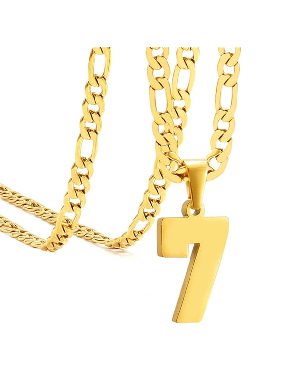 Number Necklace Sports Necklaces 0-99 for Men Women Stainless Steel Chain 23.6 Inch Personalized Charm Pendant Inspirational Basketball Baseball Football Jewelry Gift Gold 7