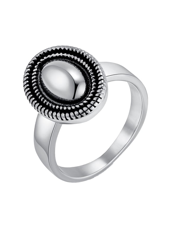 Oval Rings for Women Men Black Silver Gold Plated Stainless Steel Personalized Statement Simple Unique Vintage Knuckle Finger Jewelry Silver Size 6