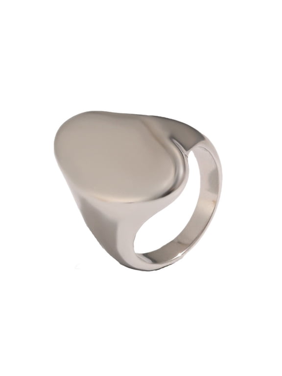 Oval Rings for Women Statement Chunky Stainless Steel Dome Bold Thick Large Big Minimalist Simple Cocktail Unique Personalized Everyday Gift Jewelry Silver Plated Size 6
