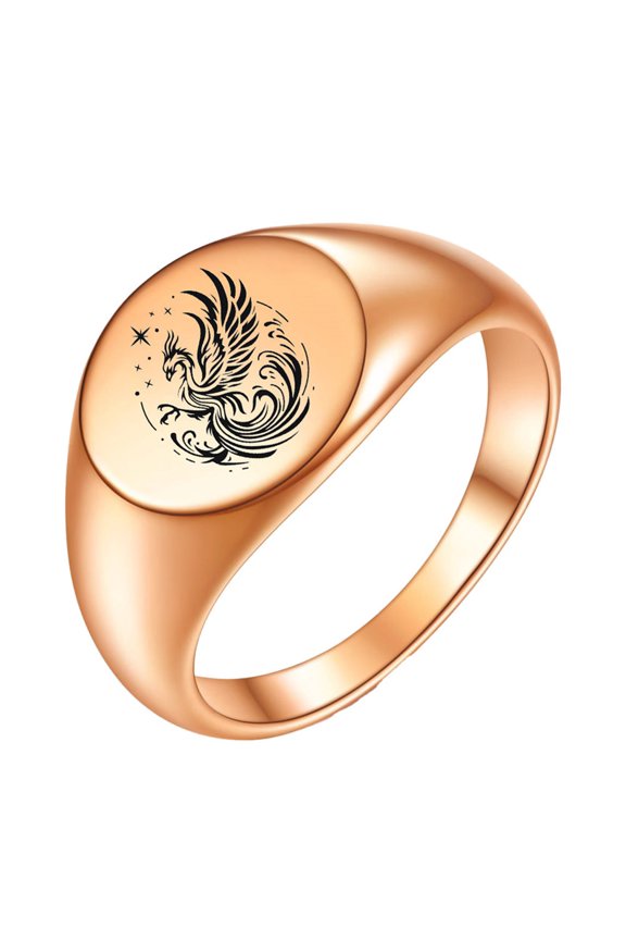 Phoenix Rings for Women Men Couples Oval Silver Rose Black Gold Plated Stainless Steel Simple Cool Statement 5 Size 4 Jewelry Rose Gold Size 4