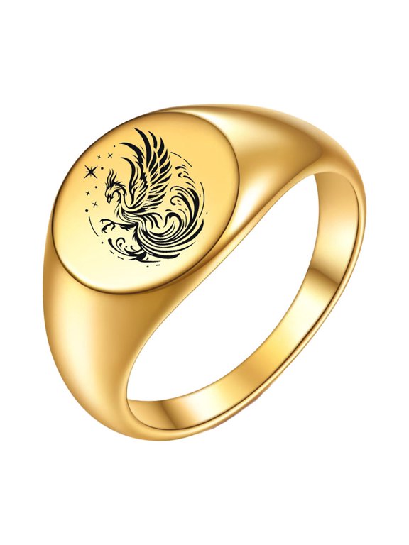 Phoenix Rings for Women Men Couples Oval Silver Rose Black Gold Plated Stainless Steel Simple Cool Statement 5 Size 4 Jewelry Gold Size 12