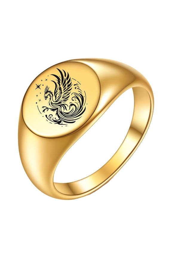 Phoenix Rings for Women Men Couples Oval Silver Rose Black Gold Plated Stainless Steel Simple Cool Statement 5 Size 4 Jewelry Gold Size 12