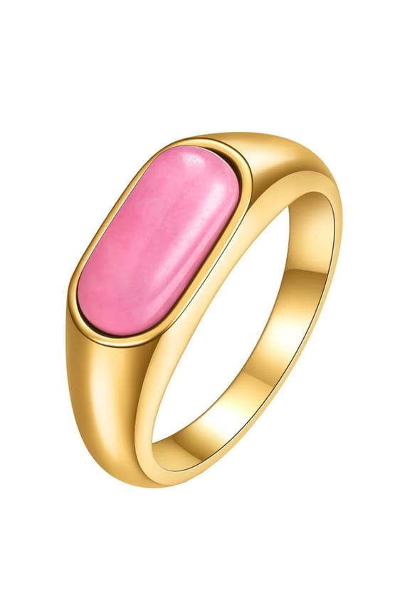 Pink Gemstone Rings for Women Gold/Silver Plated Dainty Elegant Square Stainless Steel Personalized Statement Small Simple Charm Jewelry Gold Size 9