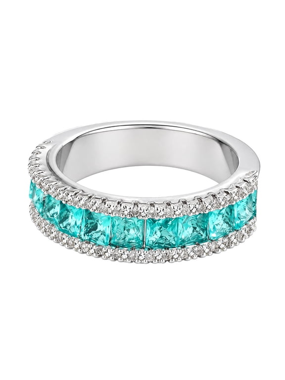 Princess Cut Teal Rings for Women Cubic Zirconia Promise Eternity Stainless Steel Alternative Fairy Gemstone Band Silver Plated CZ Dainty Wedding Engagement Statement Gift Jewelry Size 8