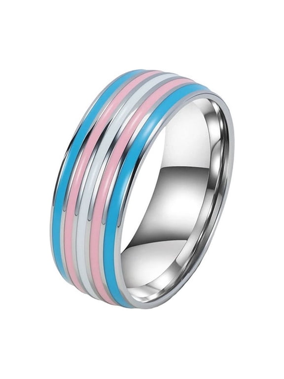 Rainbow Rings for Men Women Pride Love is Love LGBTQ Stainless Steel Gay Lesbian Band Colorful Enamel Bisexual Transgender Stainless Steel Jewelry Style-7 Size 10