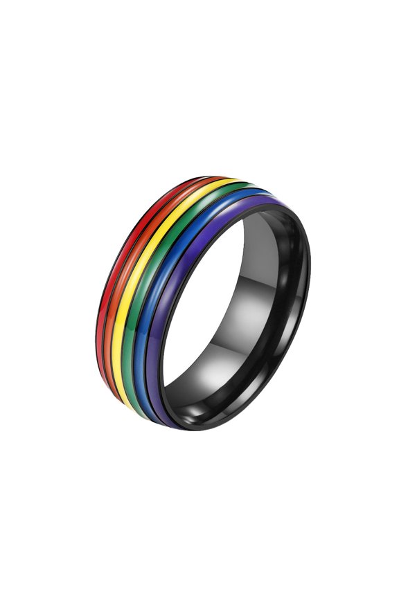 Rainbow Rings for Women Men Pride Stainless Steel Silver Black Gold Plated 8mm LGBTQ Unique Couple Band Personalized Gifts Jewelry Black 7