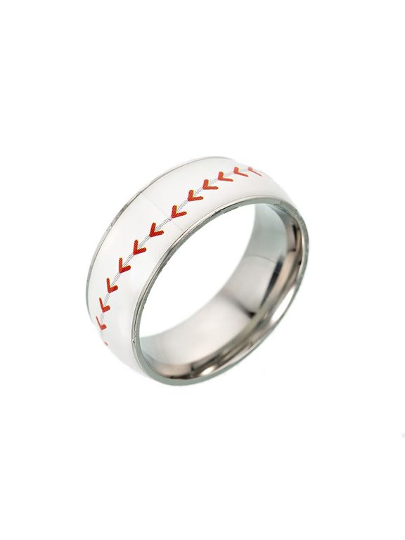 Rings for Men and Women Stainless Steel Silver Soccer Football Basketball Baseball Rugby Sports Athlete Personalized Statement Dainty Simple Orange Red Colorful Jewelry Baseball Style Size 10