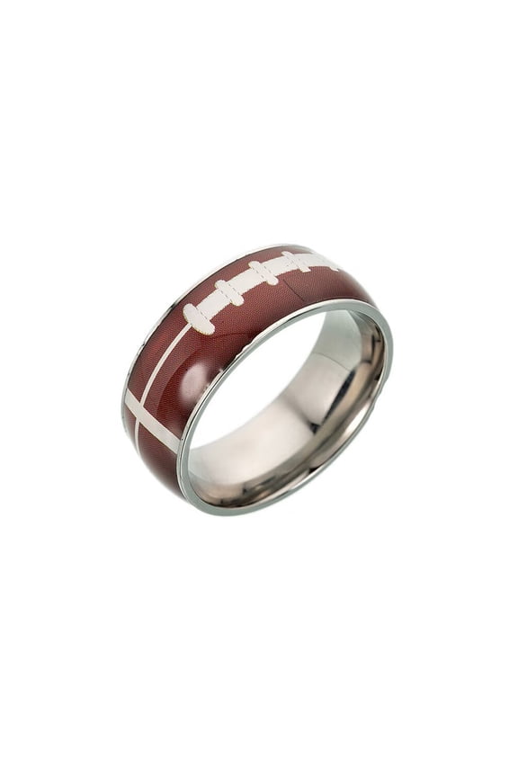 Rings for Men and Women Stainless Steel Silver Soccer Football Basketball Baseball Rugby Sports Athlete Personalized Statement Dainty Simple Orange Red Colorful Jewelry Rugby Style Size 11
