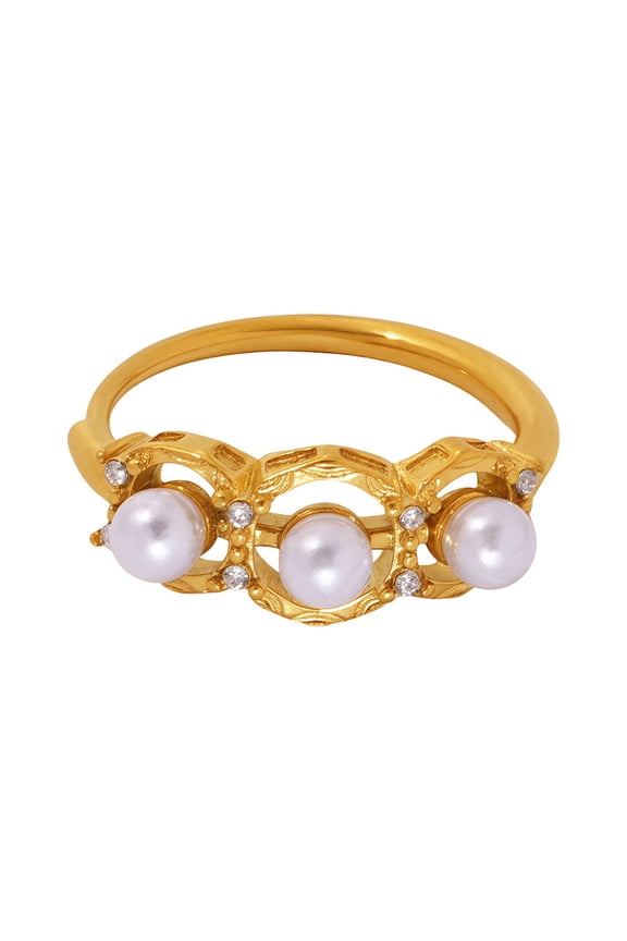 Rings for Women Imitation Pearl Open Adjustable Silver Gold Plated Stainless Steel Personalized Statement Cute Dainty Elegant Vintage Jewelry Gold