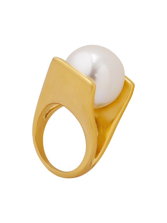 Rings for Women Imitation Pearl Silver Gold Plated Stainless Steel Personalized Statement Dainty Elegant Vintage Exaggeration Jewelry Gold Size 8