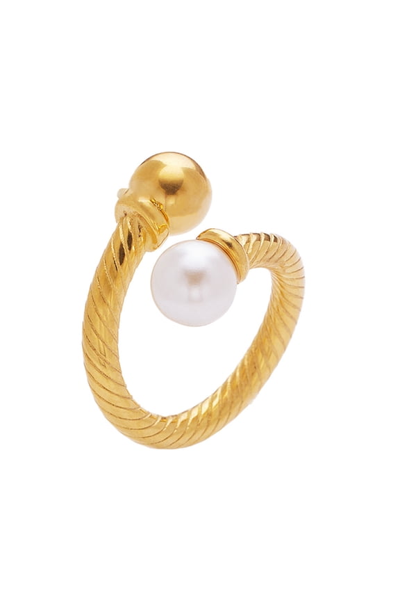 Rings for Women Imitation Pearl Stacking Open Multi Layered Gold Plated Stainless Steel Personalized Dainty Vintage Finger Wrap Band Jewelry Gold Size 7