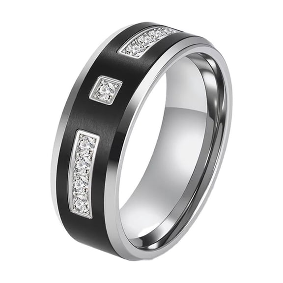 PAURO Rings for Men Stainless Steel Color-block Cubic Zirconia Silver Plated Cool Simple Personalized Statement Unique Jewelry Black Size 8