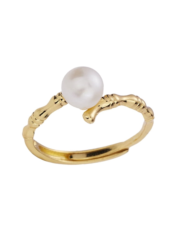 Rings for Women Imitation Pearl Gold Plated Stainless Steel Adjustable Open Finger Personalized Statement Dainty Elegant Vintage Jewelry Gold