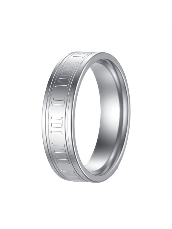 Roman Numeral Rings for Men Women Stainless Steel 6mm Number Band Vintage Couples Unisex Everyday Statement Personalized Gift Jewelry Silver Plated Size 6