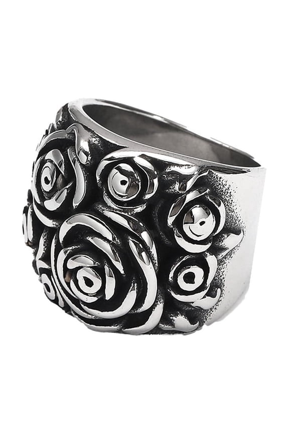 Rose Flower Ring for Women Men Vintage Chunky Signet Stainless Steel Floral Unisex Statement Personalized Unique Gothic Big Punk Jewelry Silver Size 13