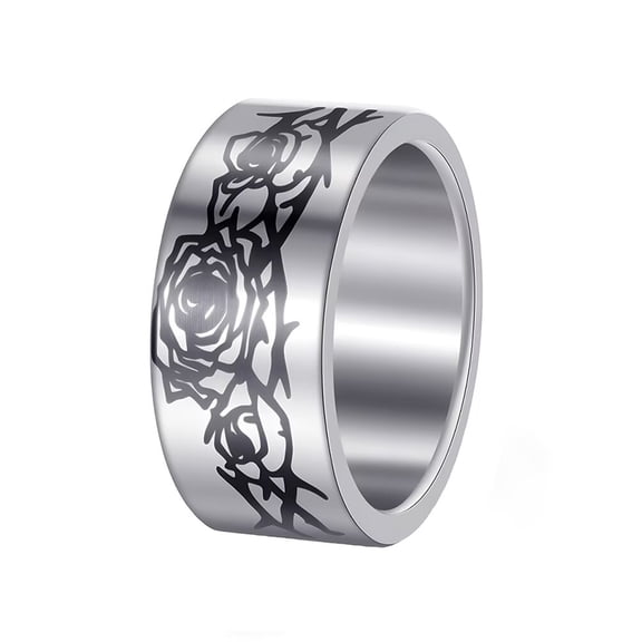 PAURO Rose Rins for Men Flower Stainless Steel 10MM Black Silver Gold Plated Personalized Statement Dainty Vintage Unique Jewelry Silver Size 9
