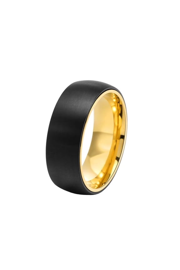Rotatable Men's Stainless Steel Black Matte Brushed Finish Wedding Band Dome Ring Gold Size 9