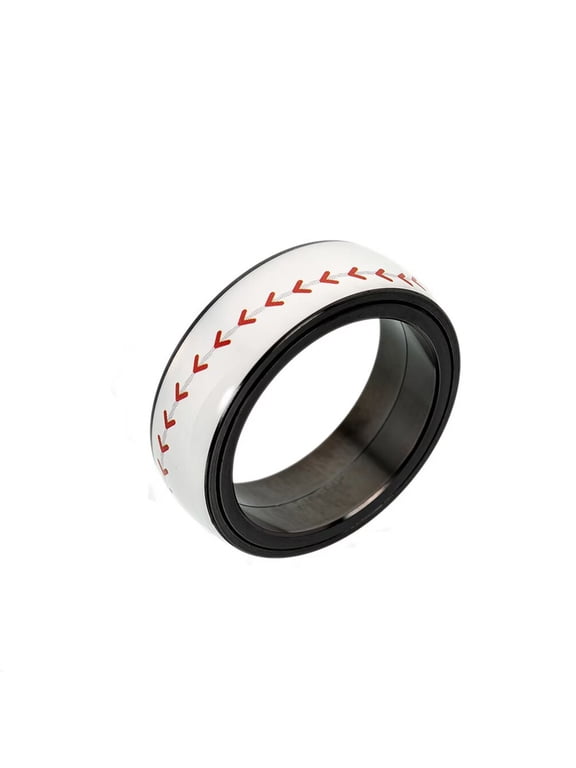 Rotating Rings for Men and Women Stainless Steel Size 13 Black Soccer Football Basketball Baseball Rugby Sports Personalized Simple Orange Red Colorful Jewelry Baseball Style Size 6