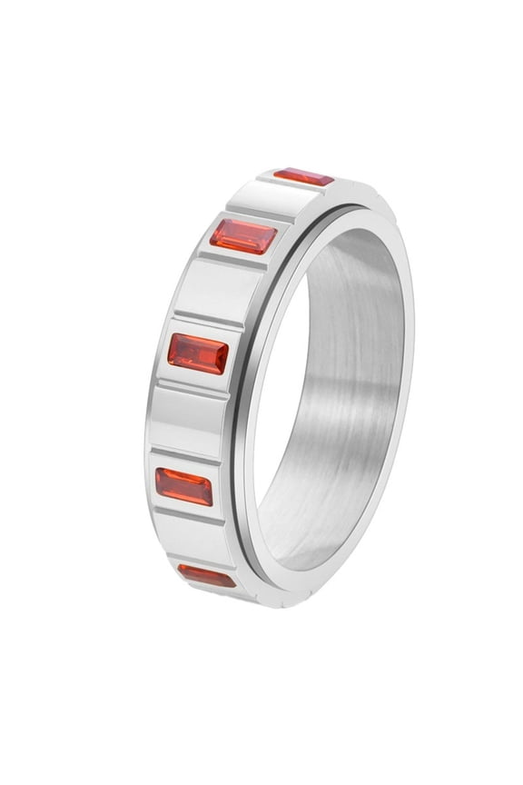 Rotating Rings for Women Men Couples Fidget Gemstone Band 6mm Silver Gold Plated Statement Stainless Steel Dainty Vintage Gifts Jewelry Silver-Red Size6