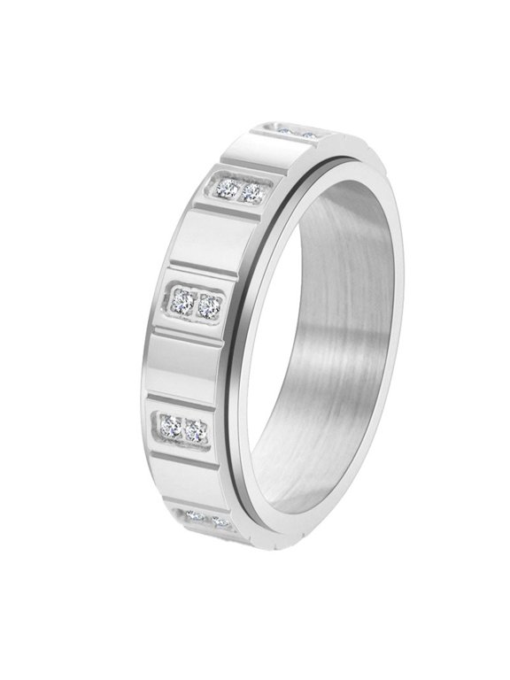 Rotating Rings for Women Men Couples Fidget Gemstone Matching Band 6mm Silver Gold Plated Stainless Steel Dainty Gifts CZ Promise Wedding Jewelry Silver-White Size8