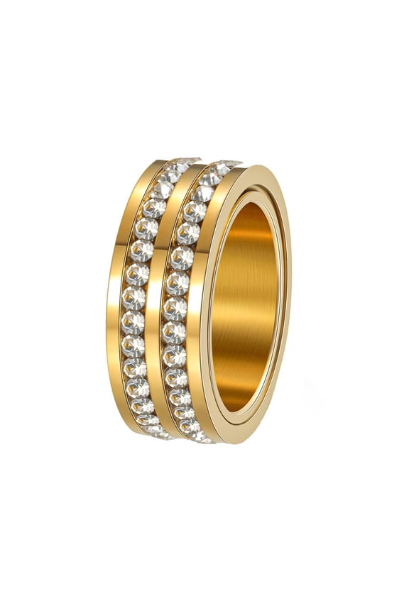 Rotating Rings for Women 8mm Silver Gold Plated Cubic Zirconia Stainless Steel Finger Personalized Statement Elegant Dainty Jewelry Gold Size 8