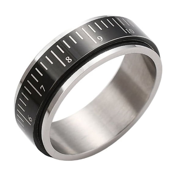 PAURO Ruler Rotating Rings for Men Numbers Silver Black Stainless Steel 8mm Band Minimalist Accurate Measuring Statement Personalized Gift Jewelry Black 9