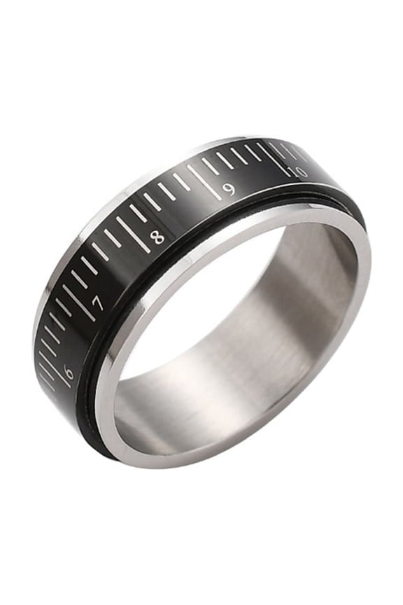 Ruler Rotating Rings for Men Numbers Silver Black Stainless Steel 8mm Band Minimalist Accurate Measuring Statement Personalized Gift Jewelry Black 8