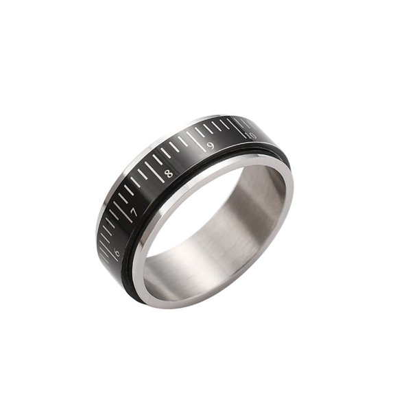 PAURO Ruler Rotating Rings for Men Numbers Silver Black Stainless Steel 8mm Band Minimalist Accurate Measuring Statement Personalized Gift Jewelry Black 7
