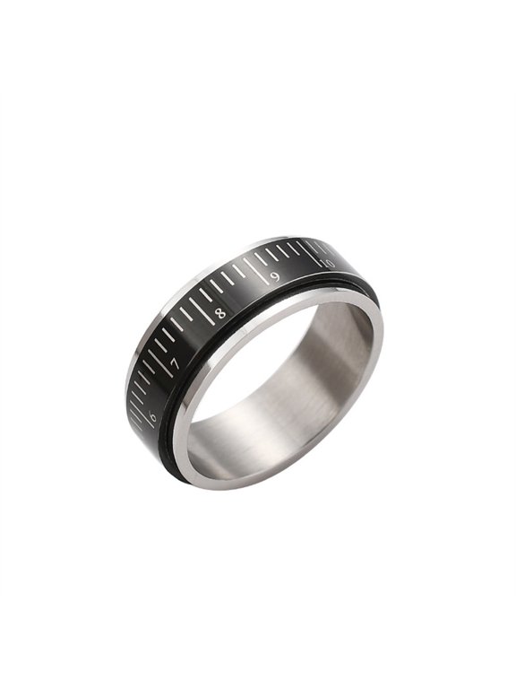 Ruler Rotating Rings for Men Numbers Silver Black Stainless Steel 8mm Band Minimalist Accurate Measuring Statement Personalized Gift Jewelry Black 7