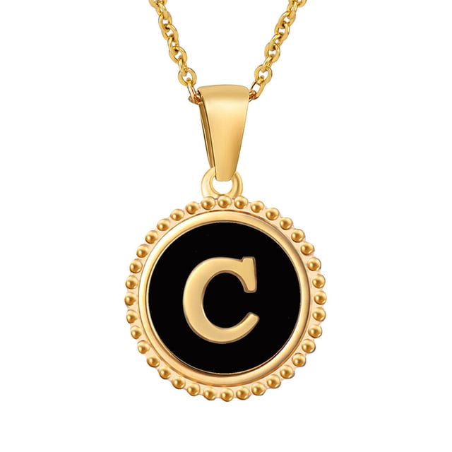 PAURO Shell Initial Necklace for Women Letter A-Z Circle Pendant Chain ...