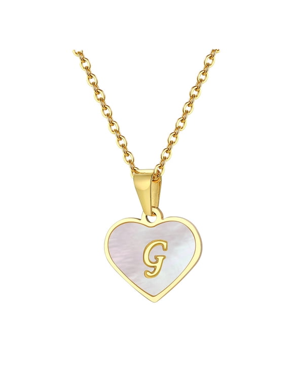 Shell Initial Necklaces for Women Heart Letter A-Z Pendant Name Gold Plated Stainless Steel Chain Dainty F Alphabet K Cute Statement Personalized Jewelry Gold G