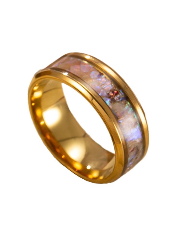 Shell Rings for Women Men Couples Black Gold Plated Stainless Steel Green Pink Personalized Statement Unique Vintage Cool Knuckle Finger Jewelry Pink Size 8