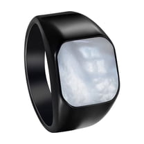 PAURO Shell Signet Rings for Men Stainless Steel Gold/Silver Plated Simple Square Cool Colorful Personalized Statement Dainty Jewelry Black Size 8