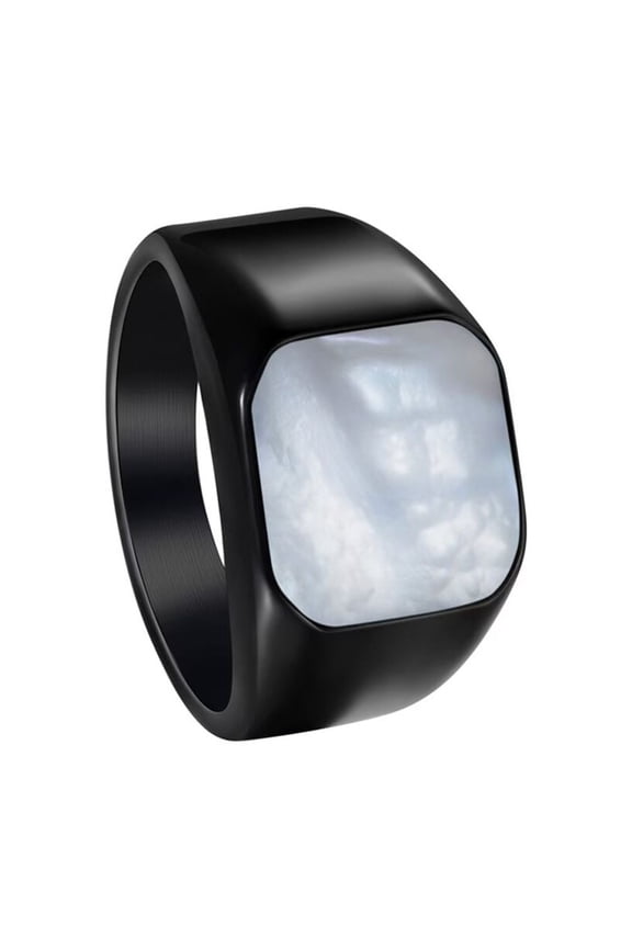 Shell Signet Rings for Men Stainless Steel Gold/Silver Plated Simple Square Cool Colorful Personalized Statement Dainty Jewelry Black Size 8