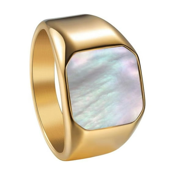 PAURO Shell Signet Rings for Men Stainless Steel Gold/Silver Plated Simple Square Cool Colorful Personalized Statement Dainty Jewelry Gold Size 11
