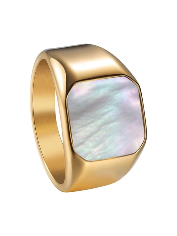 Shell Signet Rings for Men Stainless Steel Gold/Silver Plated Simple Square Cool Colorful Personalized Statement Dainty Jewelry Gold Size 11