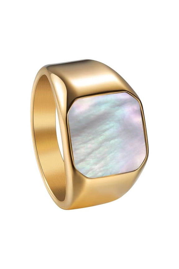 Shell Signet Rings for Men Stainless Steel Gold/Silver Plated Simple Square Cool Colorful Personalized Statement Dainty Jewelry Gold Size 8