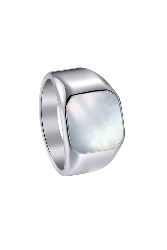 Shell Signet Rings for Men Stainless Steel Gold/Silver Plated Simple Square Cool Colorful Personalized Statement Dainty Jewelry Silver Size 13