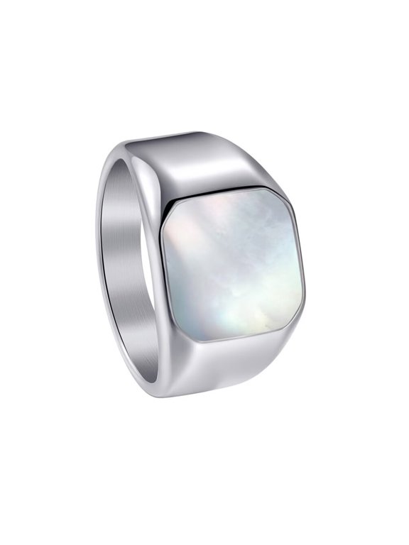 Shell Signet Rings for Men Stainless Steel Gold/Silver Plated Simple Square Cool Colorful Personalized Statement Dainty Jewelry Silver Size 8