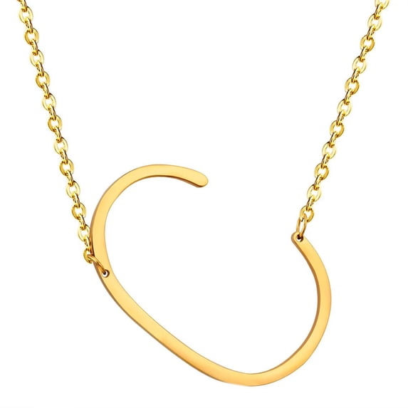 PAURO Sideways Initial Necklaces for Women Gold Plated Pendant Stainless Steel Dainty Big Alphabet Simple Jewelry Letter C