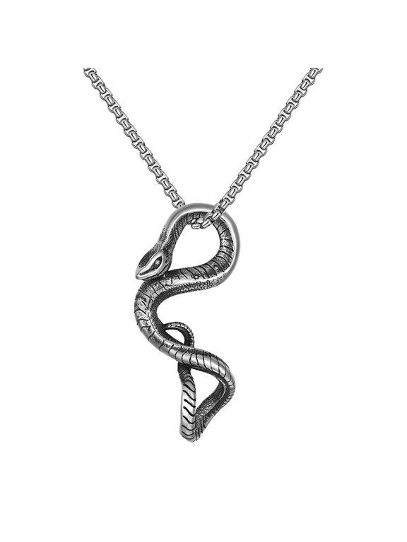 Snake Necklace for Men Biker Pendant Punk Silver Personalized Stainless Steel Cool Simple Vintage Python Zodiac Chain Gothic Animal Jewelry