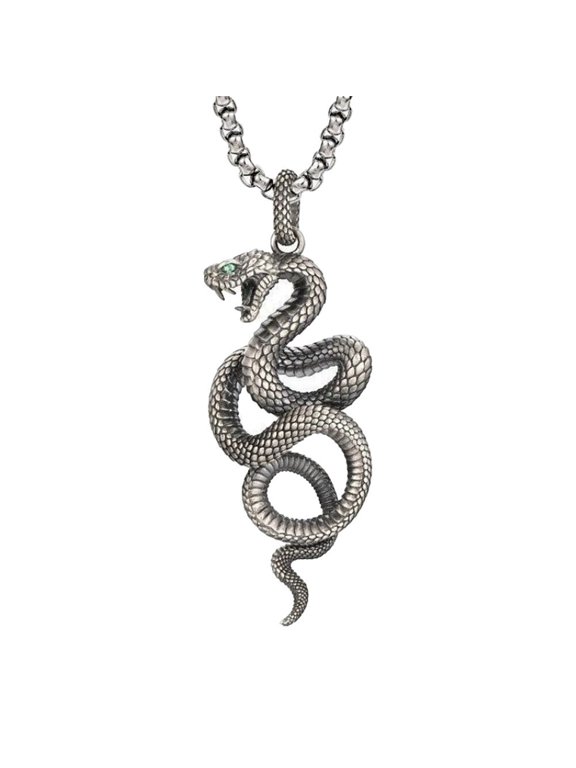 Snake Necklace for Men Biker Pendant Punk Silver Stainless Steel Statement Cool Simple Vintage Python Zodiac Chain Gothic Animal Jewelry