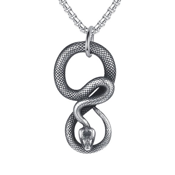PAURO Snake Necklace for Men Biker Python Pendant Punk Silver Stainless Steel Statement Cool Simple Vintage Zodiac Chain Gothic Animal Jewelry